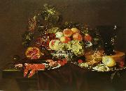 Joris van Son, Crustaces  huitre et coupe de fruits avec un verre